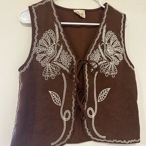 Buckle Brown Embroidered Tank Top